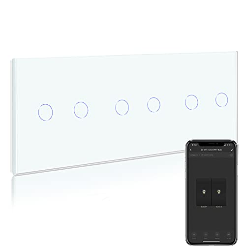 BSEED WiFi Interruptor de Luz 2 Gang 2 Vías Triple Interruptor Inteligente con panel de vidrio Blanco,Compatible con Alexa y Google Home, Control de APP y Función de Temporizador-Neutral Requerido