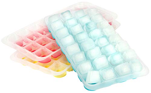 COM-FOUR Molde para cubitos de hielo 3x para un total de 96 cubitos de hielo: coloridos recipientes para cubitos de hielo [la selección varía] (3 piezas - mezcla de colores - 8x4)