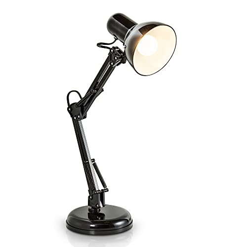 B.K.Licht - Lámpara de escritorio tipo arquitecto, flexo LED halógena, con brazo articulado giratorio, diseño vintage retro, color negro, sin iluminador