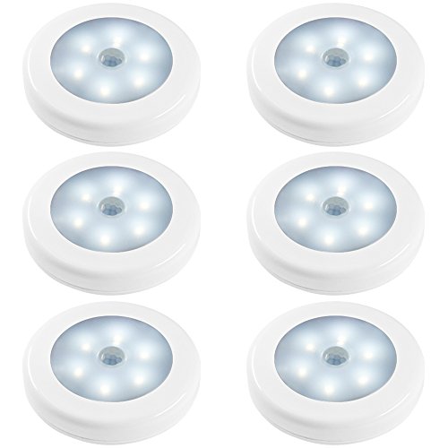 Senhai Luces de Noche de Sensor de Movimiento, 6 Pack Movimiento Activado Batería LED Luz de Noche en Oscuridad para Dormitorio Cuarto de Baño Cocina de WC Pasillo Armario Escaleras