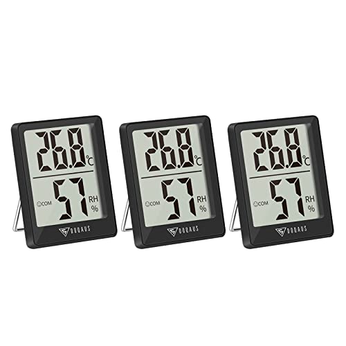 DOQAUS 3 Piezas Mini Termómetro Higrómetro Digital, Medidor de Temperatura con 5s de Respuesta Rápida para Temperatura y Humedad del Casa Ambiente (Negro)