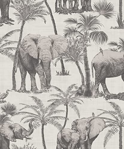 Arthouse Elephant Grove 610702 - Papel pintado de carbón inspirado en África, detalles metálicos y acabado texturizado, crea un aspecto rústico, da vida a tus paredes y papel pintado de calidad