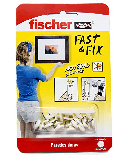 fischer - Cuelga fácil fija cuadros para colgar cuadros sin agujeros, 12 uds, Color Blanco