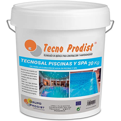 Tecno Prodist TECNOSAL Piscinas y SPA 20 kg - Sal Especial para la cloración Salina de Piscinas, SPA y Jacuzzis - En Cubo Fácil Aplicación