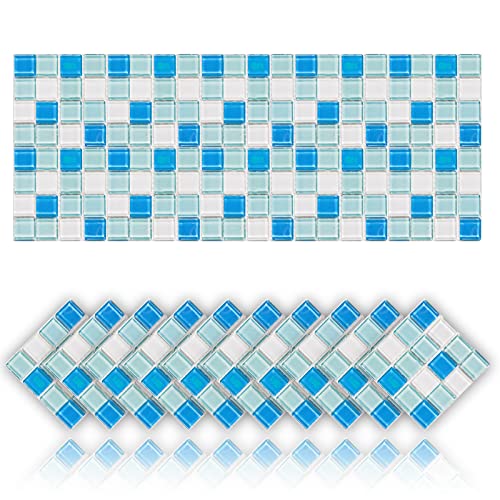 20 Piezas Adhesivos para Azulejos de Baño y Cocina Adhesivos de Mosaico para Suelos y Paredes Adhesivo de PVC Impermeable Azulejos DIY para Cocina Baño Decoración del Hogar (15x15cm,Azul)