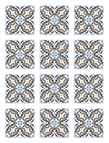 Panorama Azulejos Adhesivos Cocina Baño Pack de 24 Baldosas de 20x20 cm Hidráulico Oriental Azul - Vinilos Cocina Azulejos - Revestimiento de Paredes - Cenefas Azulejos Adhesivas